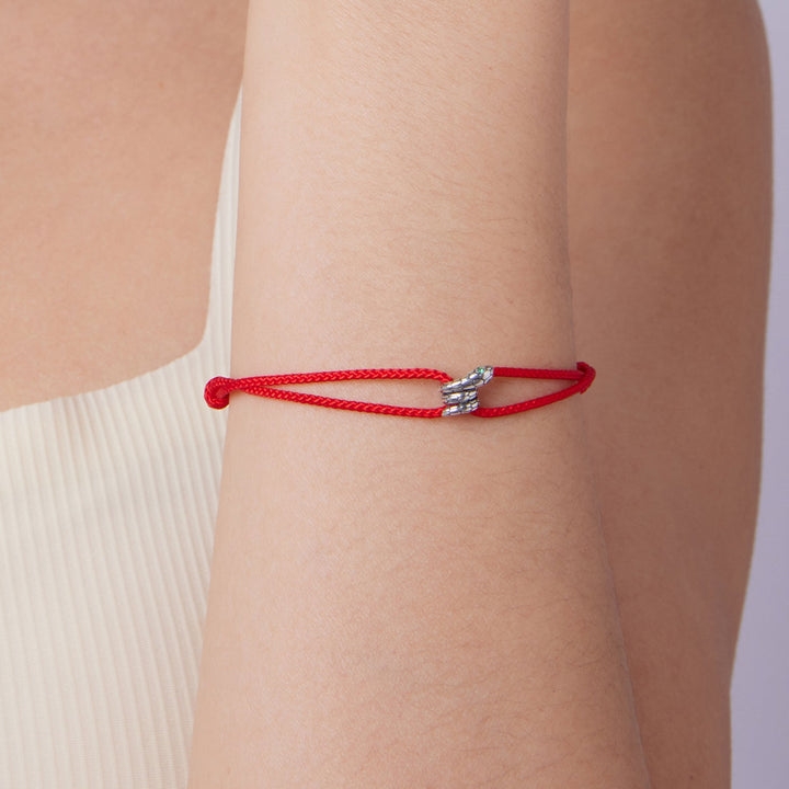 925 Sterling Silver Adjustable Bracelet with CZ and Cotton Rope for Women
