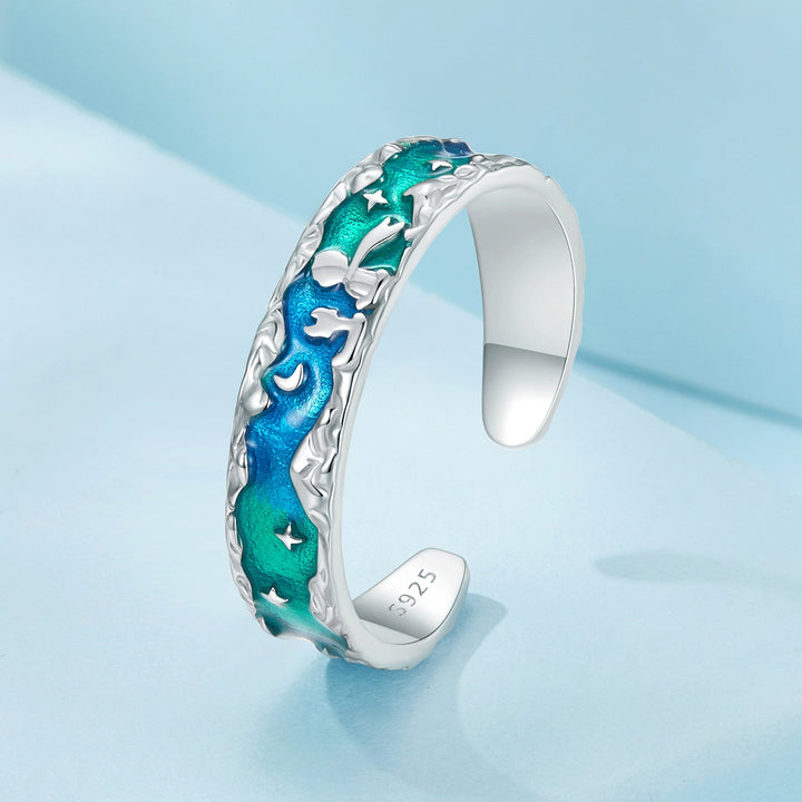 925 Sterling Silver Enamel White Gold Plated 5mm Ring