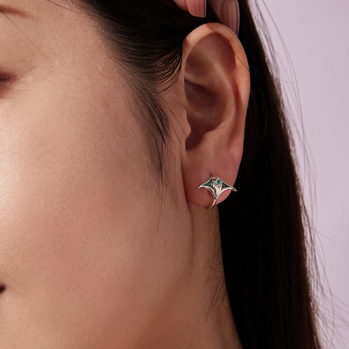 925 Sterling Silver Earrings with Transparent Glass, Enamel, White Gold Plated, 1.3x1.5cm for Women