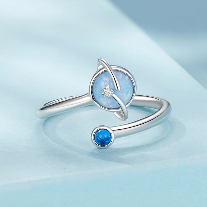 925 Sterling Silver Ring with Pavé Setting, White Gold Plated, with Translucent Opal for Women