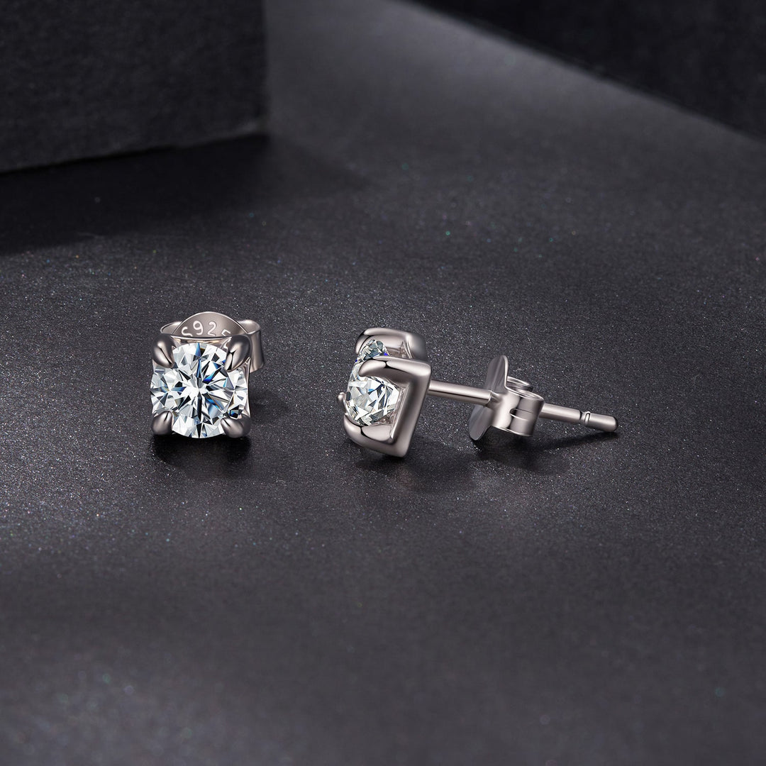 925 Sterling Silver &amp; Moissanite Earrings - White Gold Plated, 0.5ct, Style S for Women