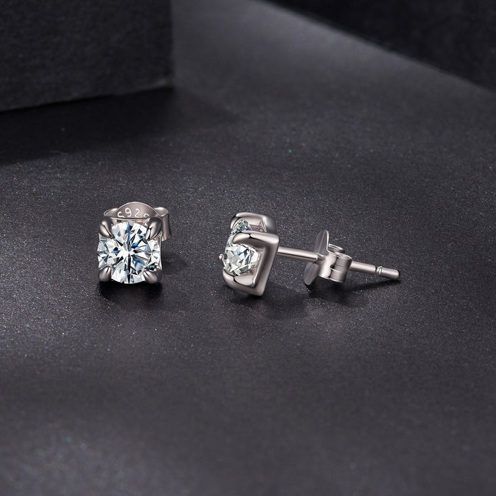 925 Sterling Silver &amp; Moissanite Earrings - White Gold Plated, 0.5ct, Style S for Women