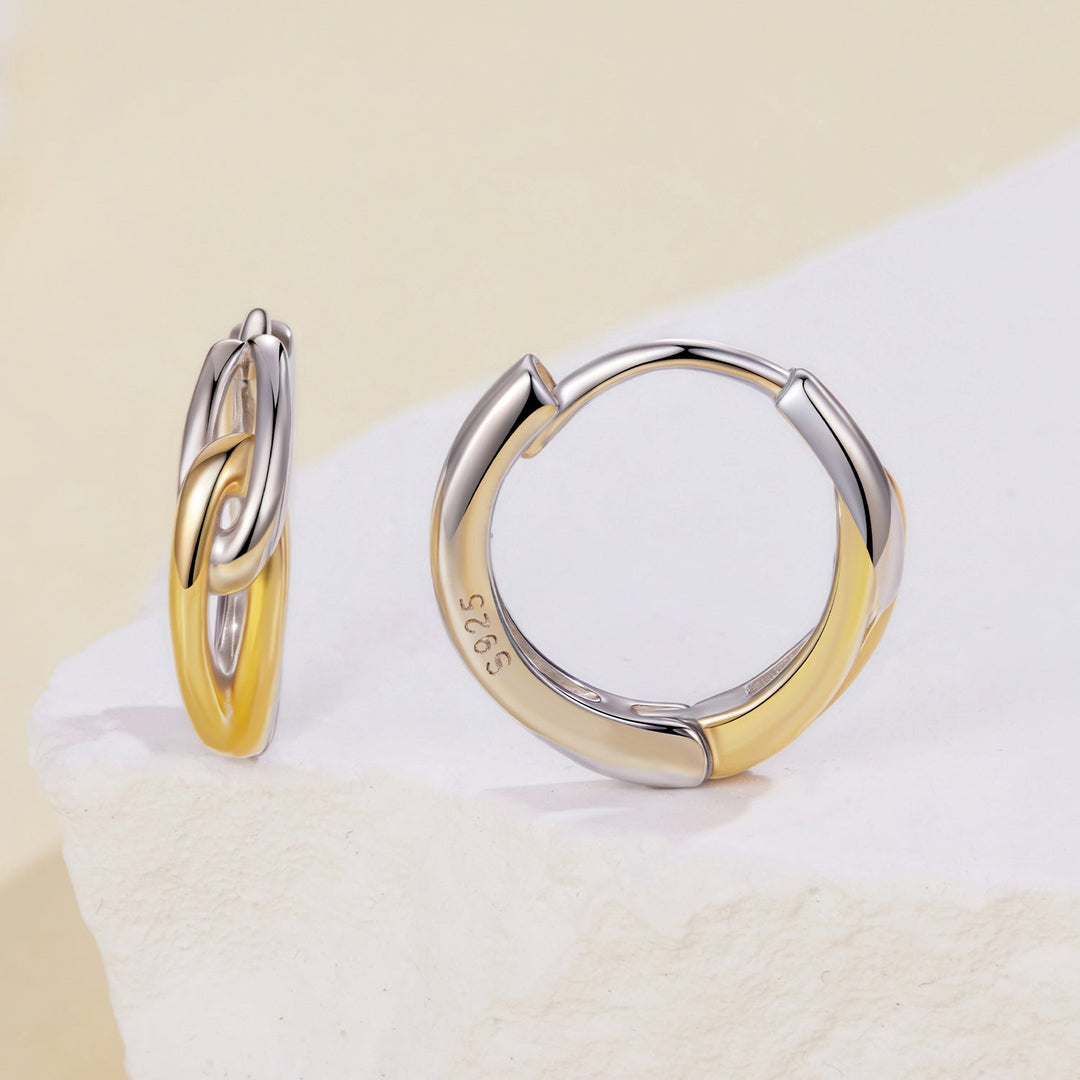 925 Sterling Silver Earrings for Women - 1.4x0.4cm - White Gold and Gold Plated