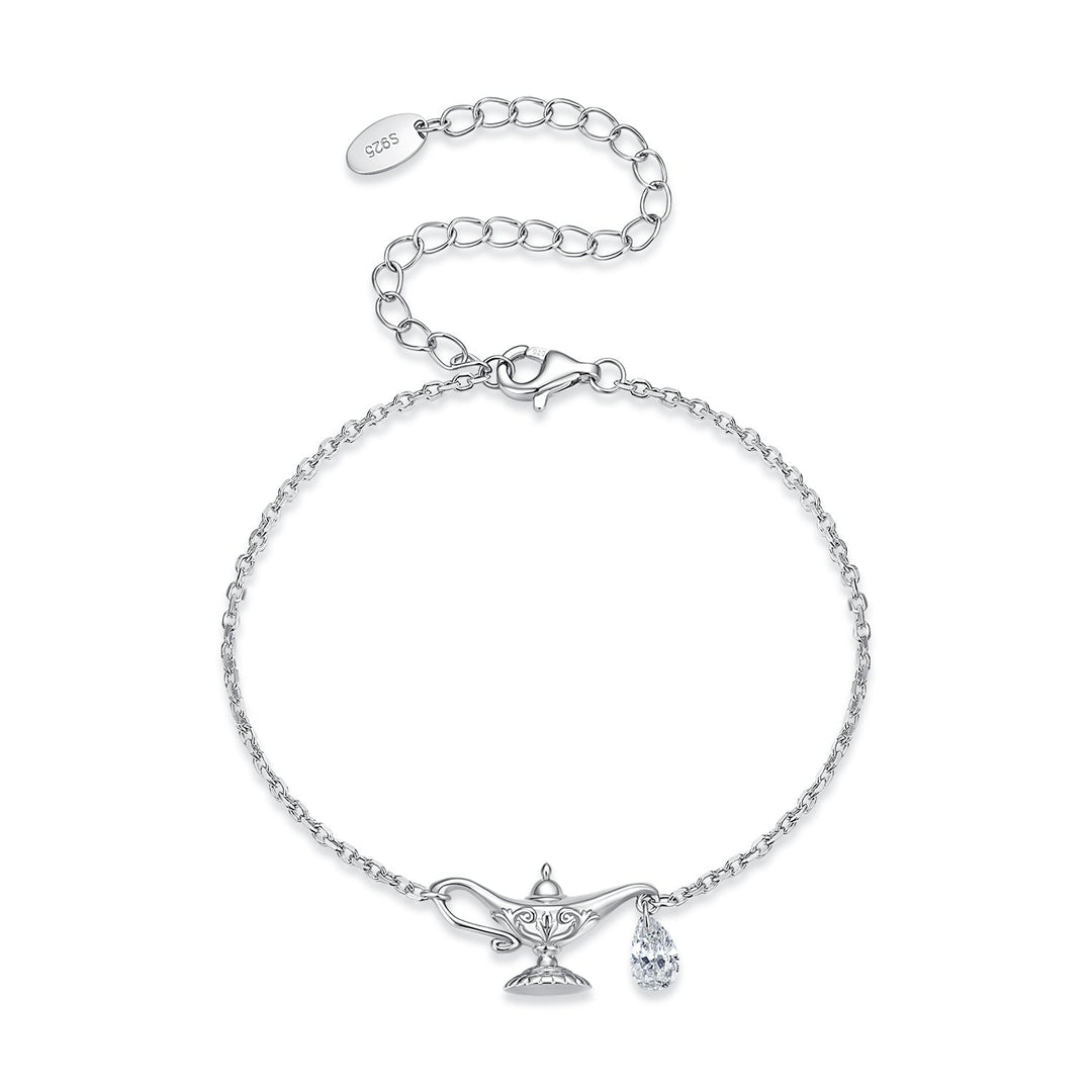 925 Sterling Silver White Gold Plated CZ Pavé 15+6cm Chain 1.0x1.7cm Pendant Bracelet for Women
