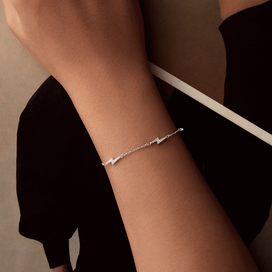 925 Sterling Silver Pave Setting CZ Bracelet with White Gold Plating