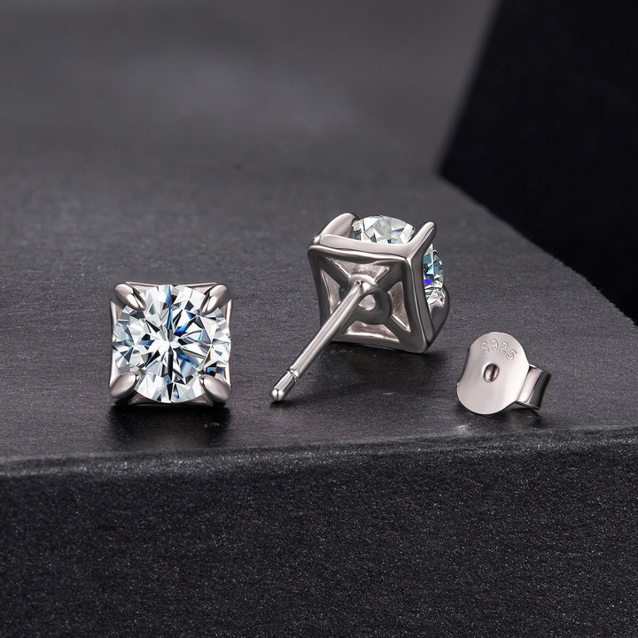 925 Sterling Silver &amp; Moissanite Earrings - White Gold Plated, 0.5ct, Style S for Women