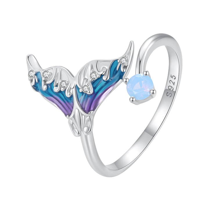 925 Sterling Silver Enamel Opal Ring with Pavé Setting for Women