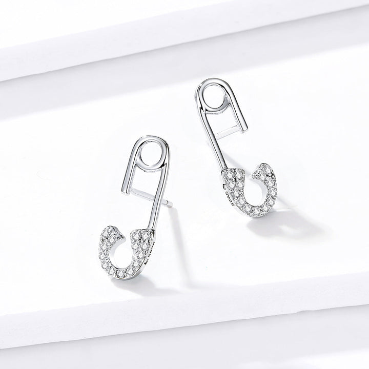 925 Sterling Silver Earrings for Women - 1.7x0.6cm, Platinum Plated with Pavé Setting CZ