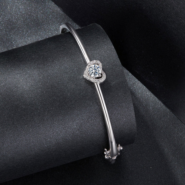 925 Sterling Silver Moissanite &amp; CZ Bracelet Size 17 for Women