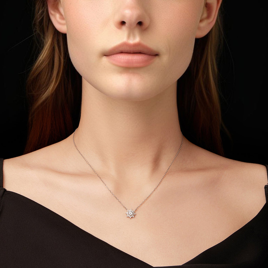 925 Sterling Silver 0.5 Carat Moissanite Necklace in White Gold Plating for Women