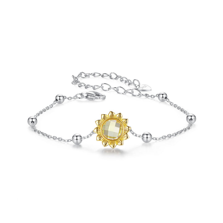 925 Sterling Silver White Gold Plated Bracelet with Transparent Glass Charm for Women