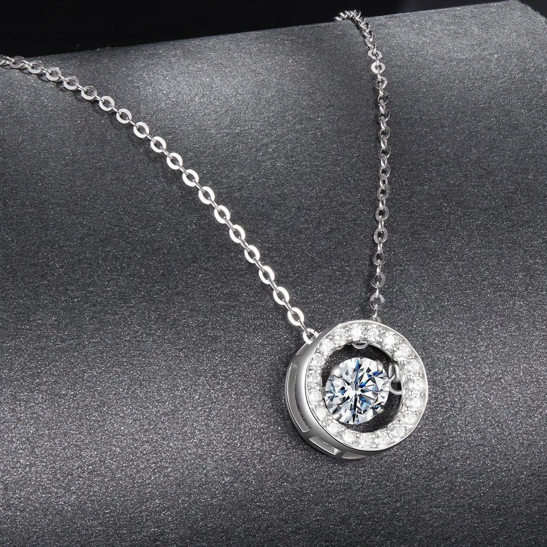 925 Sterling Silver Moissanite Pendant Necklace for Women - 40+5cm, White Gold Plated, Elegant Jewelry