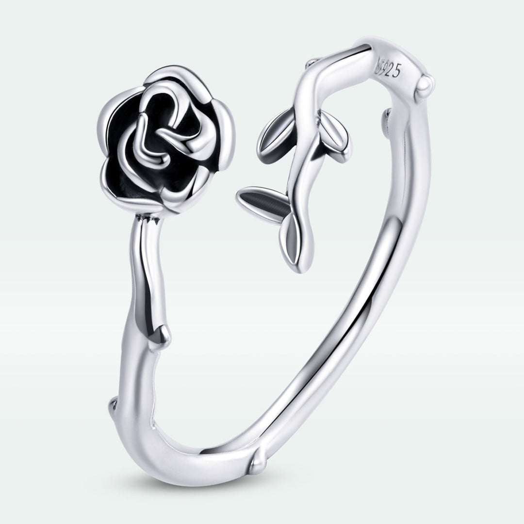 925 Sterling Silver &amp; Oxidized Silver 0.15 cm Width Rose Ring for Women