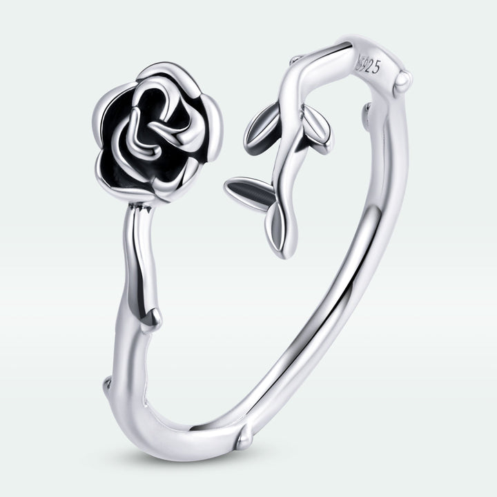925 Sterling Silver &amp; Oxidized Silver 0.15 cm Width Rose Ring for Women