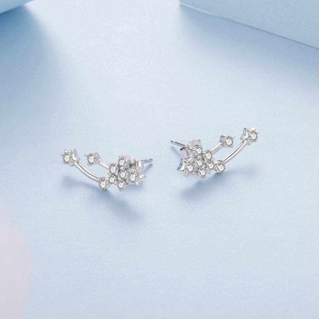 925 Sterling Silver &amp; Brass White Gold Plated Earrings with CZ for Women