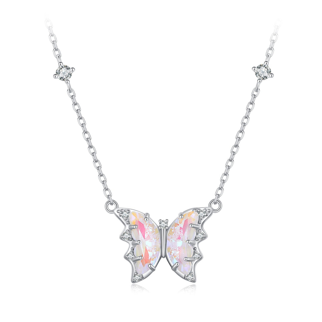 S925 Sterling Silver Necklace with Pavé Setting CZ, Resin, and Platinum Plating - 390mm Length