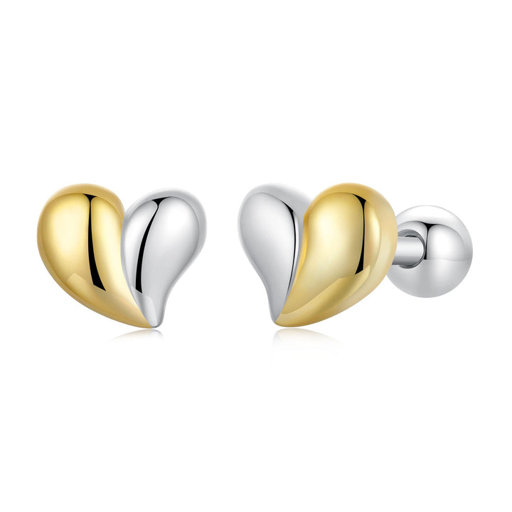 925 Sterling Silver &amp; Plated Gold Earrings for Women - 0.5*0.6cm