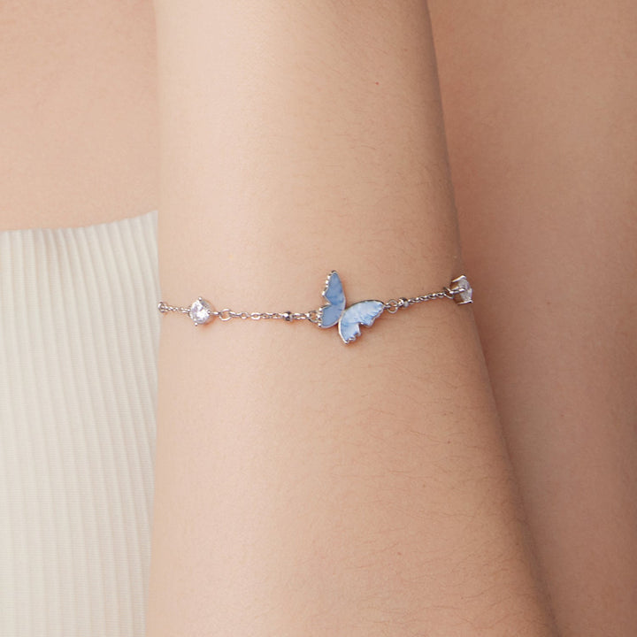 925 Sterling Silver White Gold Plated Bracelet with Enamel and CZ - 15+6cm Length