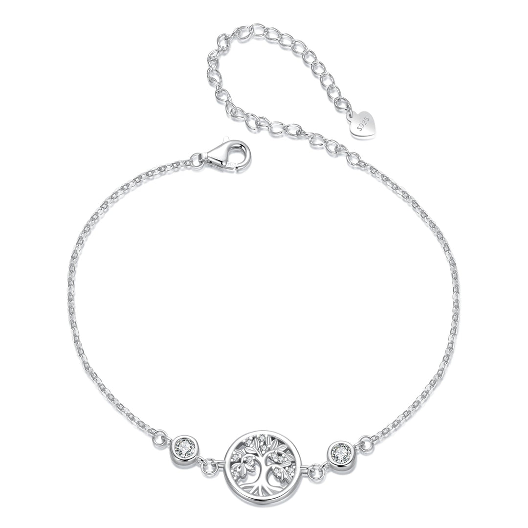 925 Sterling Silver White Gold Plated Bracelet with CZ Pendant