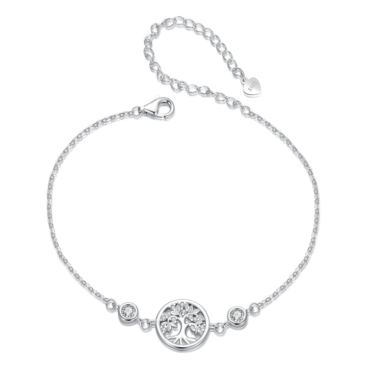 925 Sterling Silver White Gold Plated Bracelet with CZ Pendant