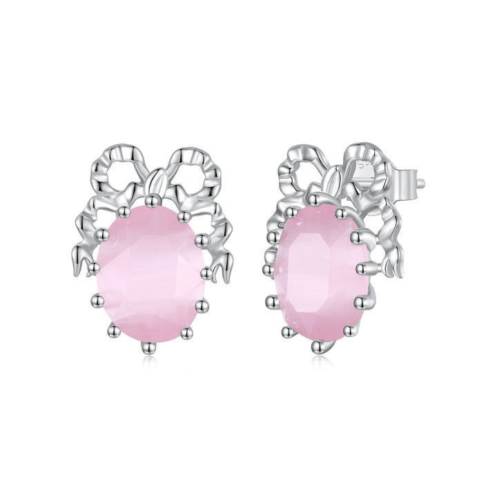 925 Sterling Silver White Gold Plated Earrings with Transparent Glass, 1.6x1.2cm for Women