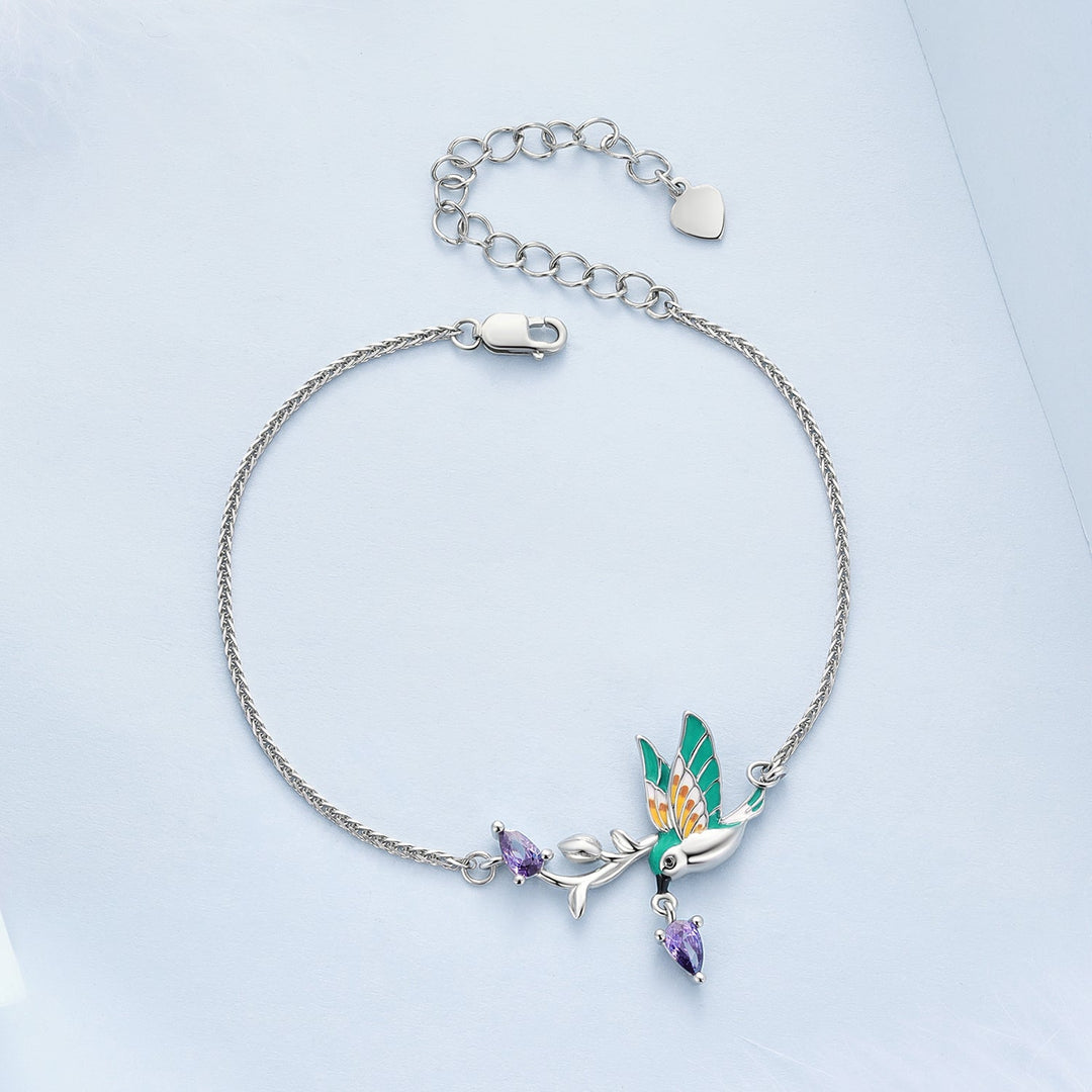 925 Sterling Silver Enamel Plated Platinum Bracelet with CZ, Adjustable Length for Women
