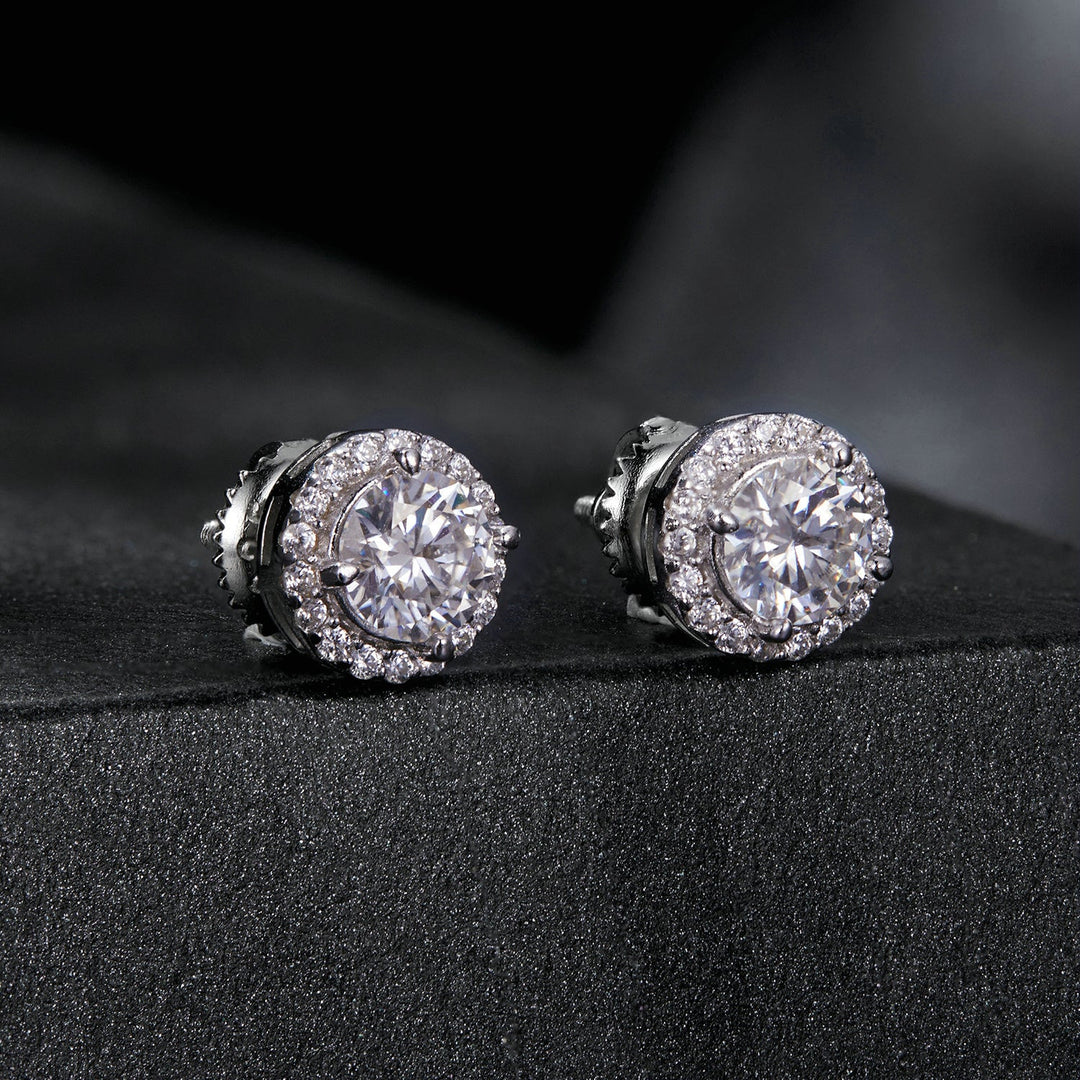 925 Sterling Silver Moissanite 1 Carat Earrings in 10mm Pavé Setting for Women