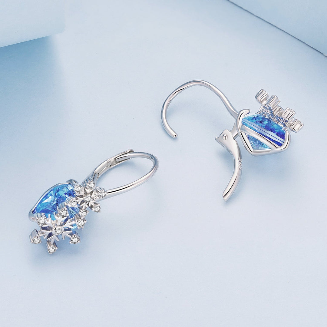 925 Sterling Silver Earrings with Transparent Glass and CZ, 23*12mm for Women