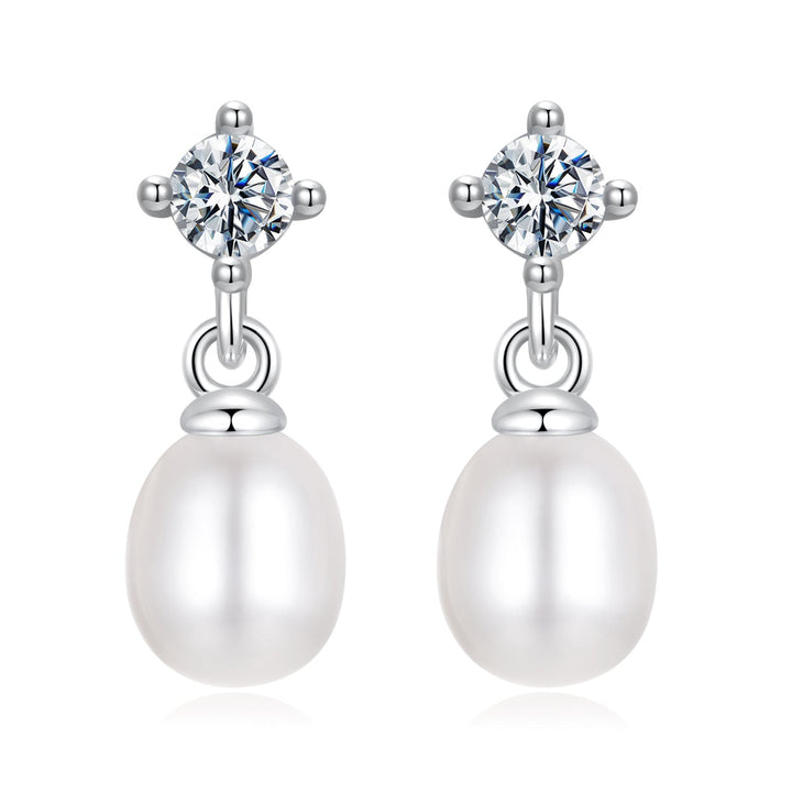 925 Sterling Silver Moissanite 0.10 Carat Earrings with Freshwater Pearl for Women