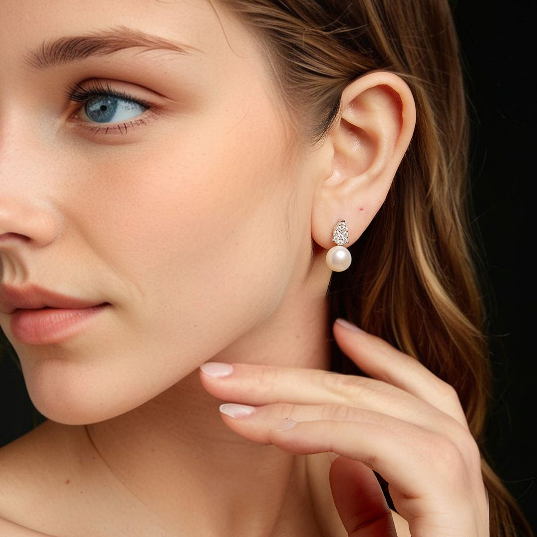 925 Sterling Silver 0.023 Carat Moissanite &amp; Freshwater Pearl Earrings for Women
