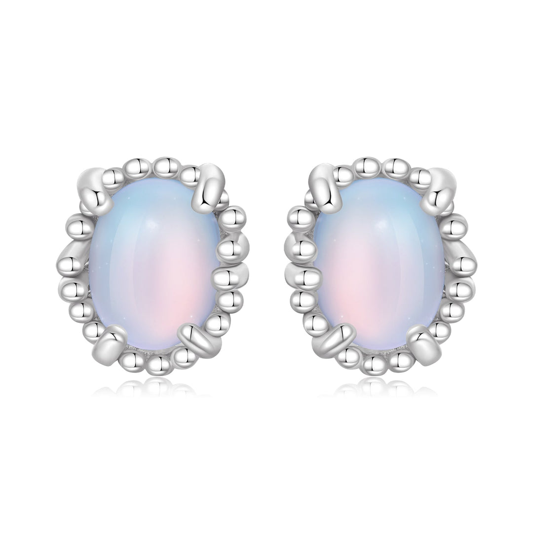 925 Sterling Silver Earrings for Women with Transparent Glass, 1.0*0.9cm