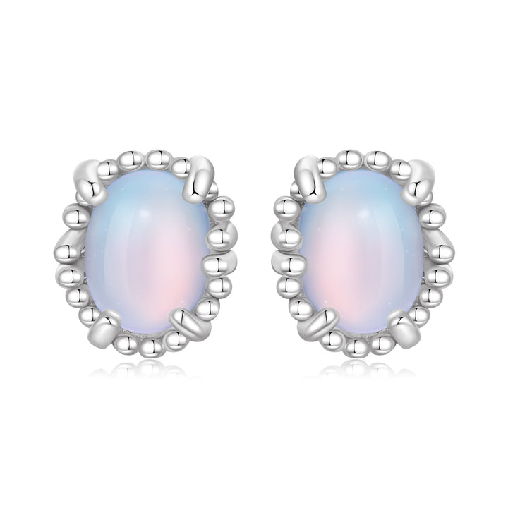 925 Sterling Silver Earrings for Women with Transparent Glass, 1.0*0.9cm