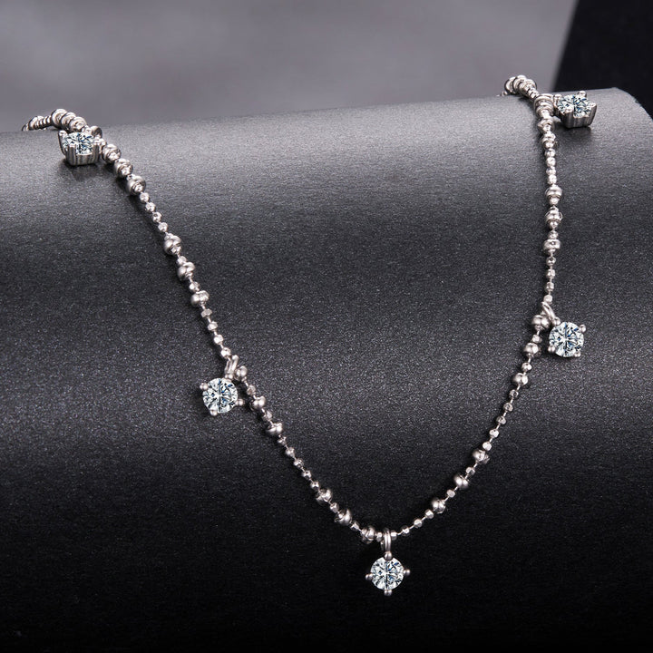 925 Sterling Silver 0.10ct Moissanite Necklace in White Gold, 40+5cm Chain for Women