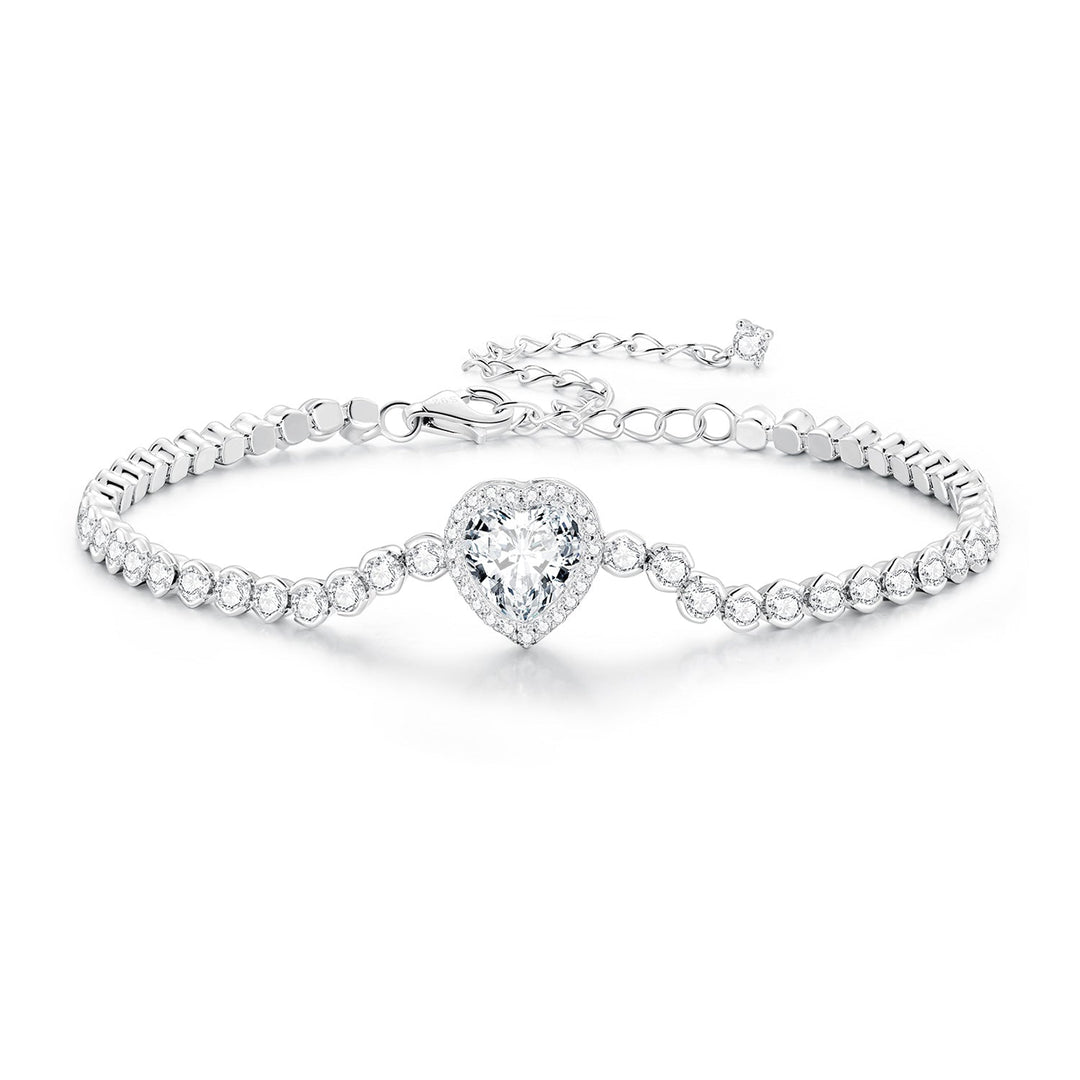 925 Sterling Silver Bracelet with CZ Zircon, 15+6.5cm, Platinum Plated for Women