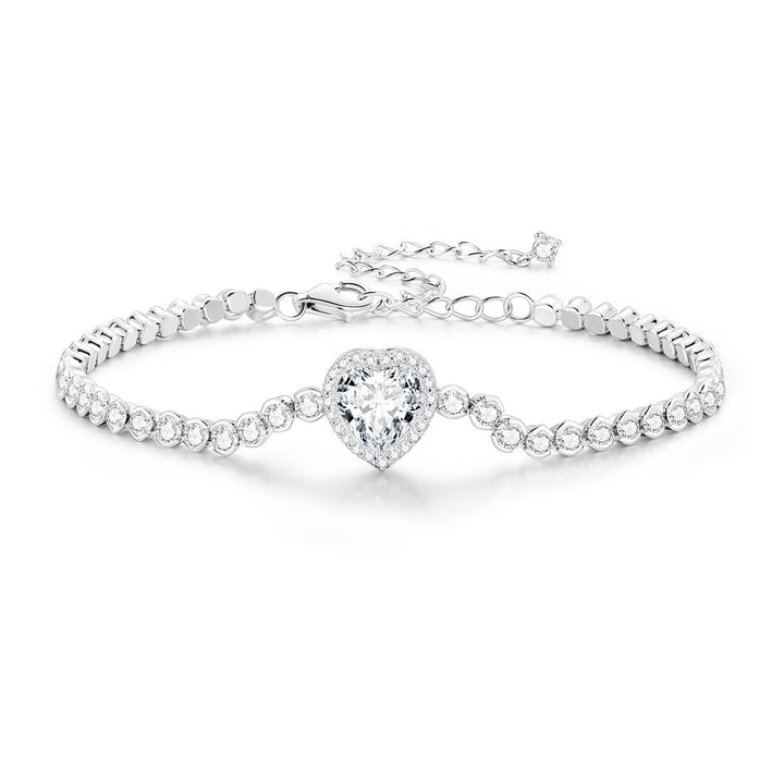 925 Sterling Silver Bracelet with CZ Zircon, 15+6.5cm, Platinum Plated for Women