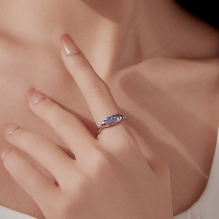 925 Sterling Silver &amp; White Gold Luminous Stone Ring for Women