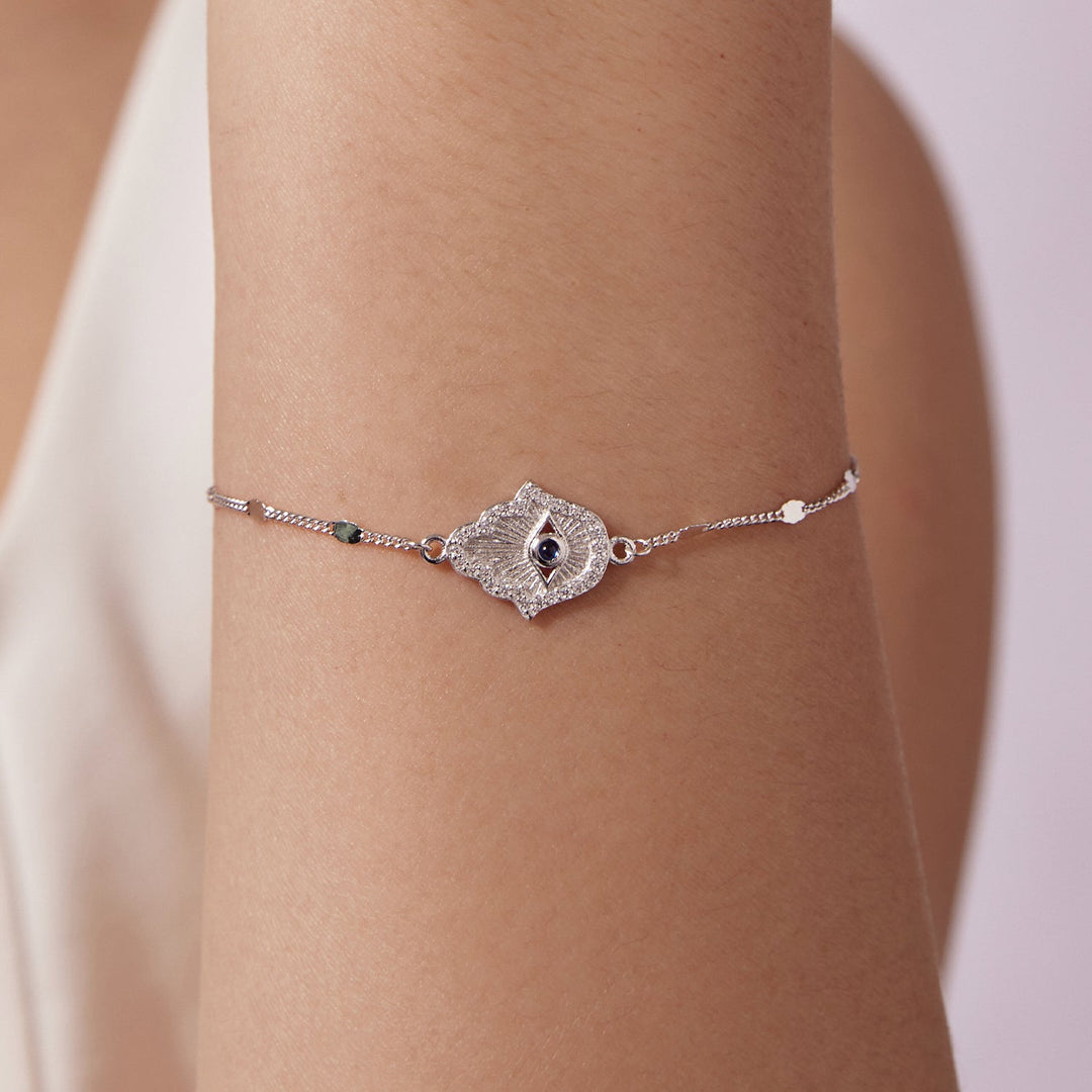 925 Sterling Silver + White Gold Plated 15cm Adjustable Bracelet with CZ and Synthetic Spinel for Women