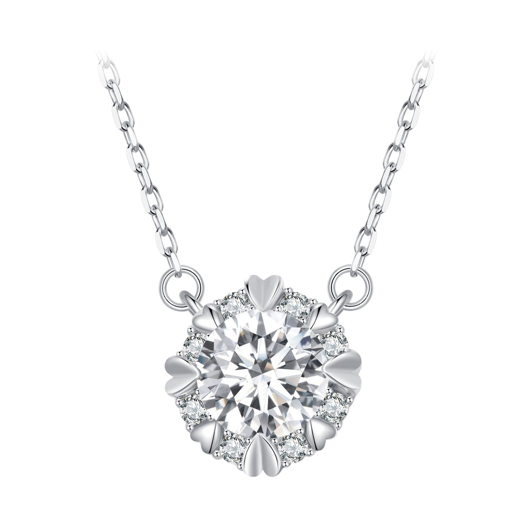 925 Sterling Silver Moissanite 1.0 Carat Necklace with Pavé Setting for Women