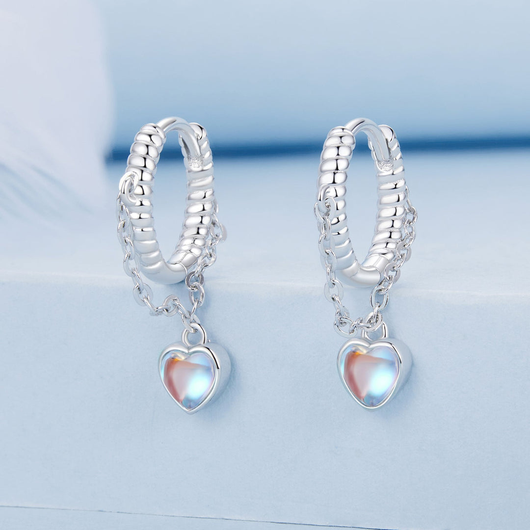 925 Sterling Silver White Gold Plated Moonstone Earrings 23x5mm for Women