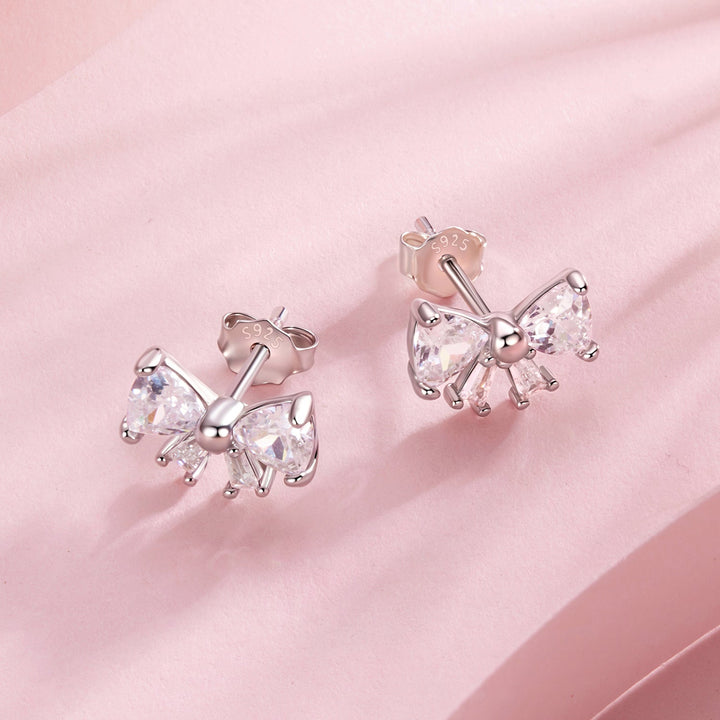 925 Sterling Silver White Gold Plated CZ Earrings for Women - 0.7x1.0cm