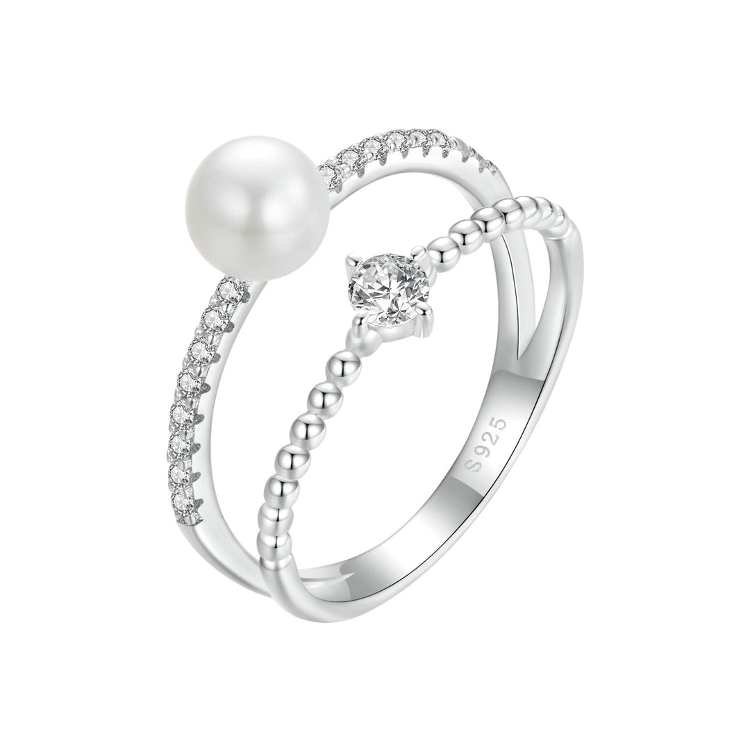 925 Sterling Silver &amp; Moissanite Ring with Freshwater Pearl - Size 6 - Women&