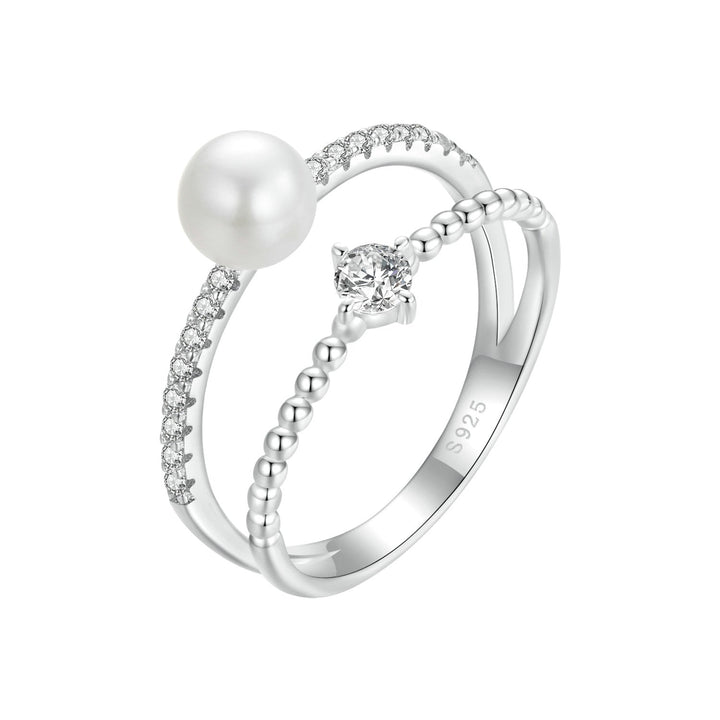 925 Sterling Silver &amp; Moissanite Ring with Freshwater Pearl - Size 6 - Women&