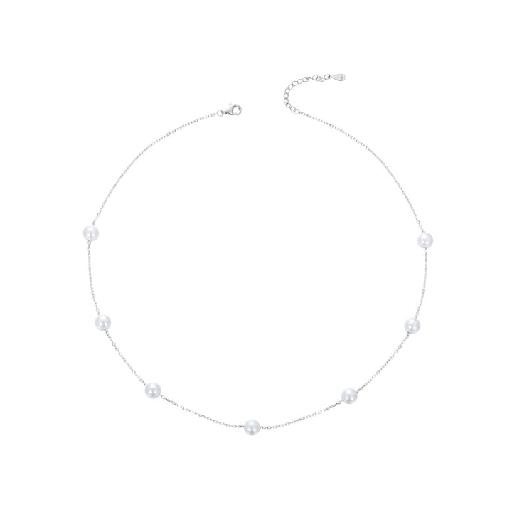 925 Sterling Silver White Gold Plated Necklace with Shell Pearl 400+50mm