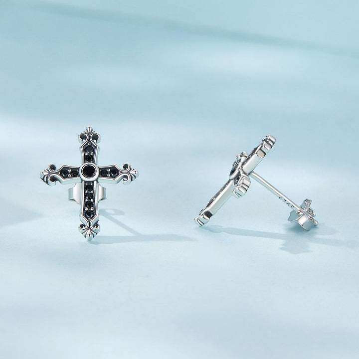 925 Sterling Silver Earrings with Pavé Setting CZ in Oxidized Silver, 15x12mm for Women