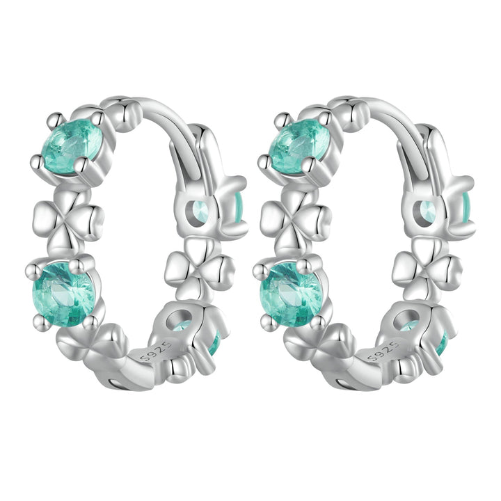 925 Sterling Silver Earrings with Transparent Glass in Size 14mm for Women