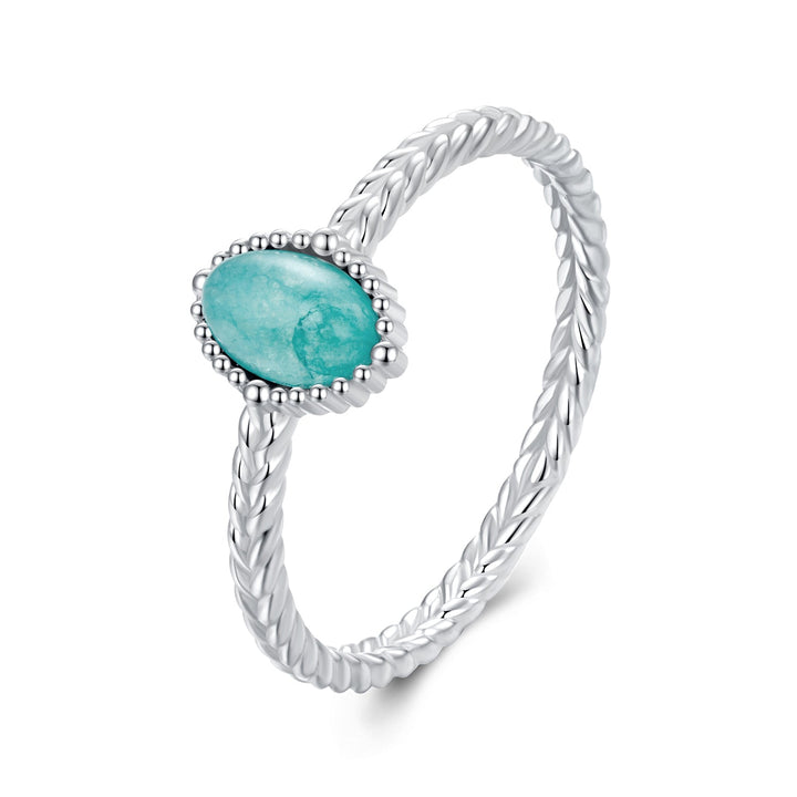 925 Sterling Silver &amp; White Gold Plated Amazonite Ring Size 6 for Women