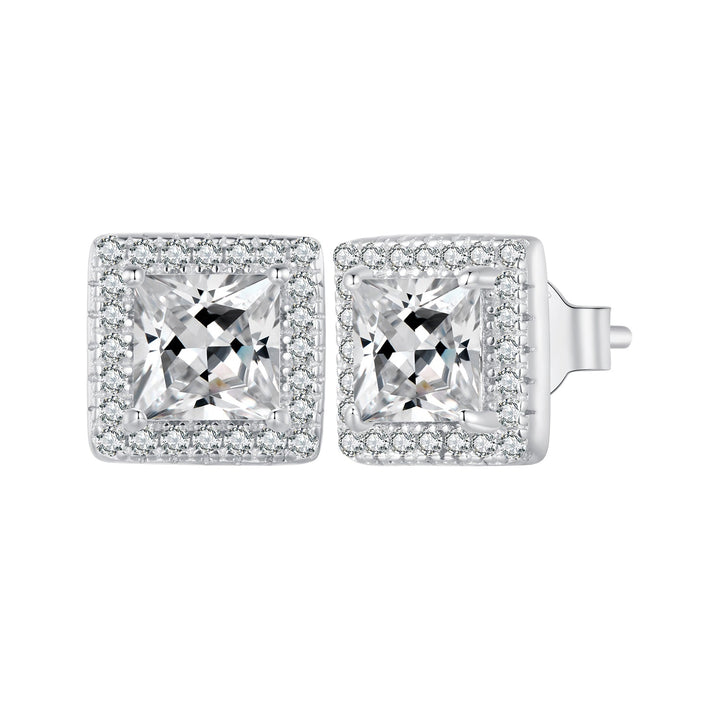 925 Sterling Silver Earrings with Pavé Setting CZ and Platinum Plating.
