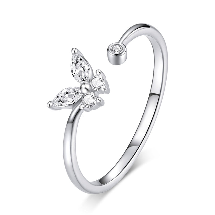 925 Sterling Silver Ring with Pavé Setting CZ, Butterfly Design, 0.6cm for Women