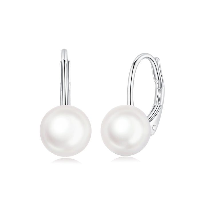 925 Sterling Silver White Gold Plated Freshwater Pearl Earrings for Women