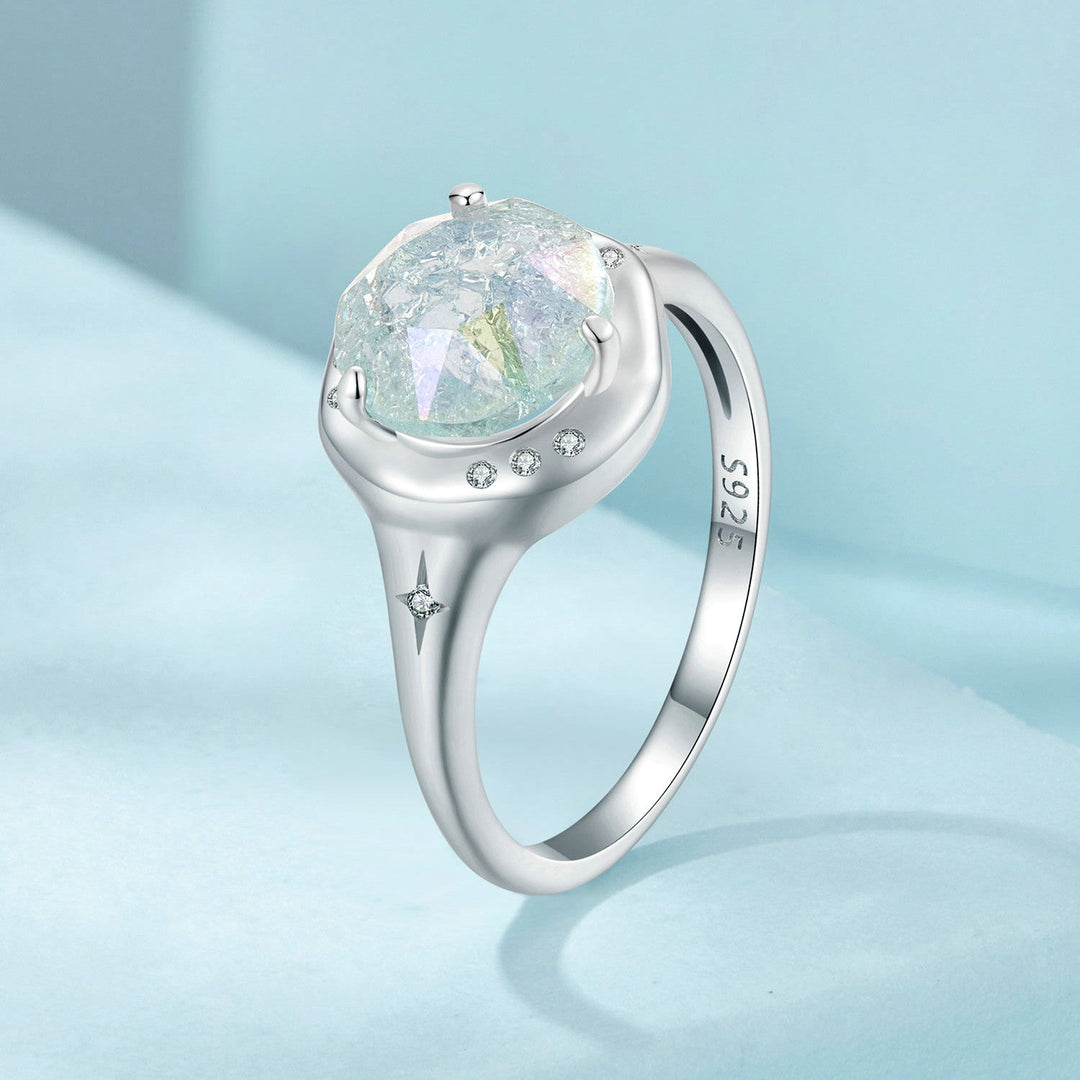 925 Sterling Silver Ring Size 6.0 with 11mm CZ &amp; Transparent Glass for Women